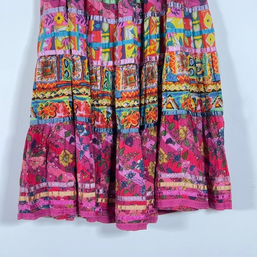 anii By Natural Boho Tiered Maxi Skirt Women Sz L Multicolor Floral Ribbon Trim - Picture 4 of 8